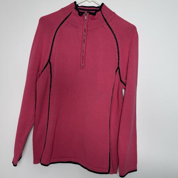 Liz Claiborne Women’s Sweater XL Pink Black Trim 100% Cotton Half Zip Pullover - Picture 3 of 8